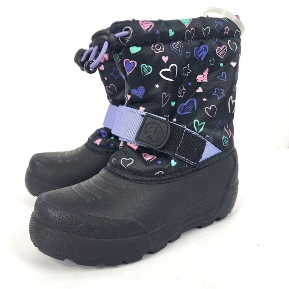 Northside Frosty Polar Boots Toddler Black Purple Hearts 3M Thinsulate Size 10 - Picture 1 of 11